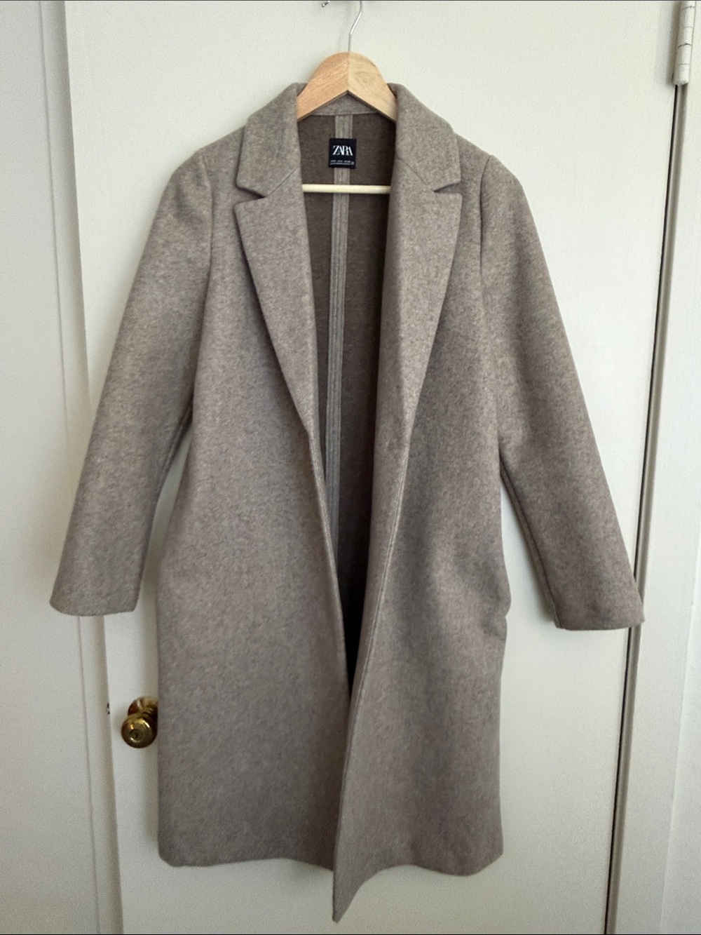 Zara Taupe Open-Front Wool-Blend Trench Coat